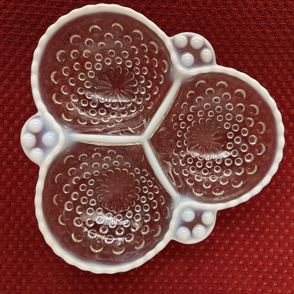 Moonstone Opalescent Hobnail Divided Relish Dish